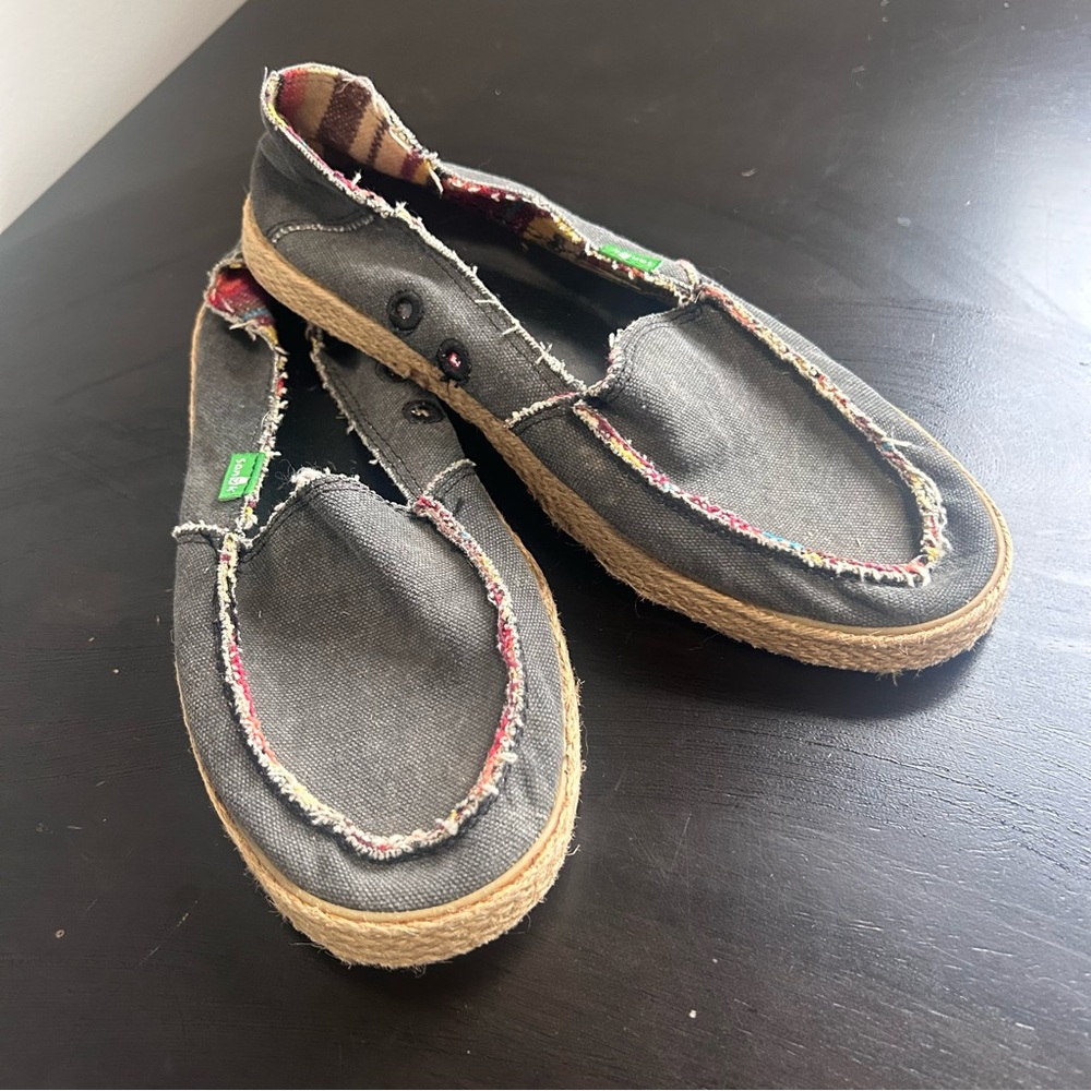 Sanuk Donna Hemp Sidewalk Surfer Slip On Frayed Boho Loafers Size 8